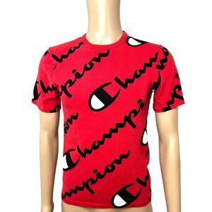 Champion Men’s Heritage Athletic Apparel Tee S Red Black White Short Sleeve AOP
